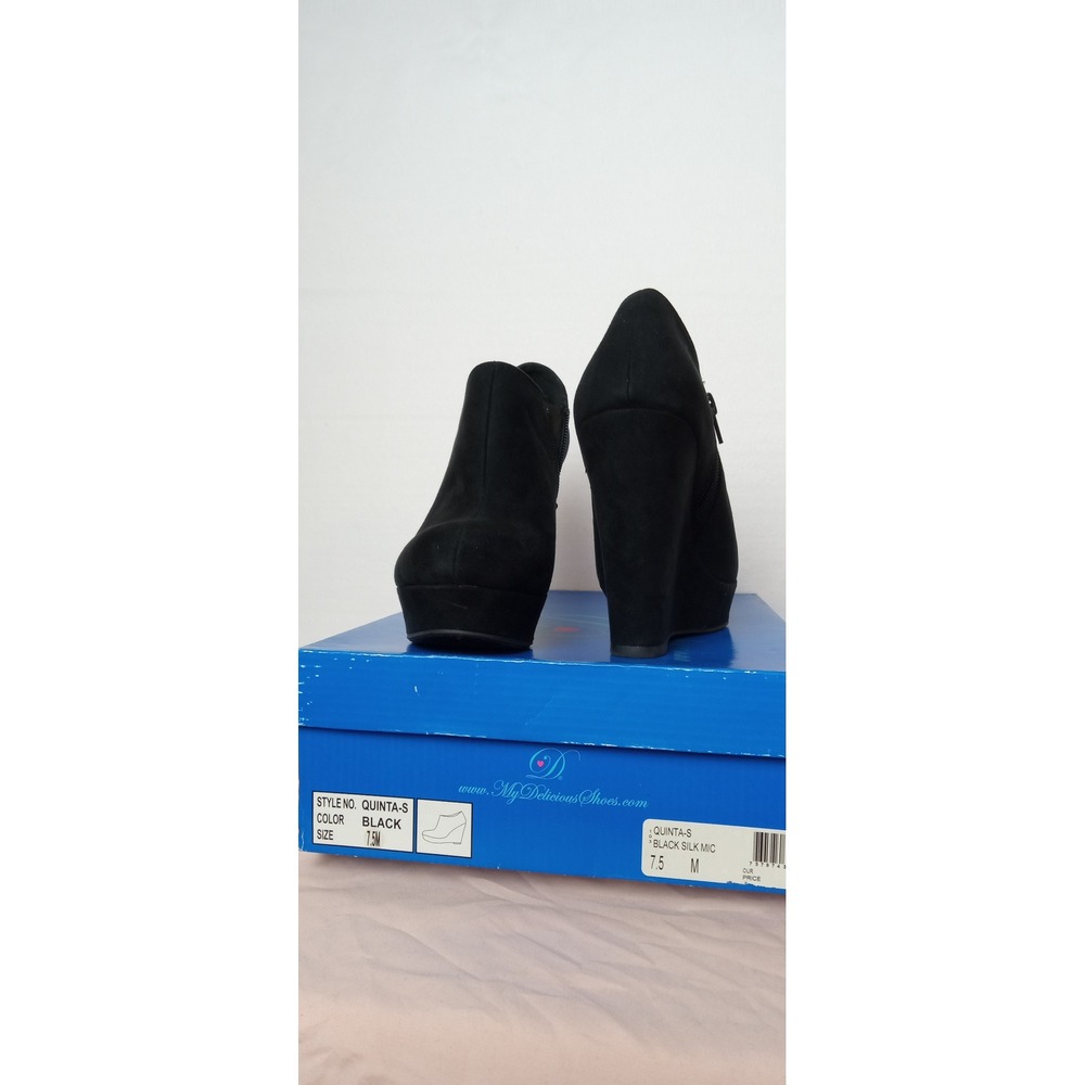 My Delicious Shoes Wedge Heel Booties Ankle Boots‎ Black Suede 7.5